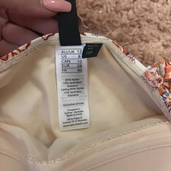 Nip Tuck Swim Size US 8 Floral One Piece Paisley Copper Swimsuit Multi-Fit Cup - Picture 4 of 6